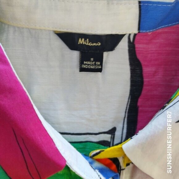 Milano Button Up Blouse Womens S Multicolor Art to Wear Sleeveless Lightweight - Picture 8 of 9
